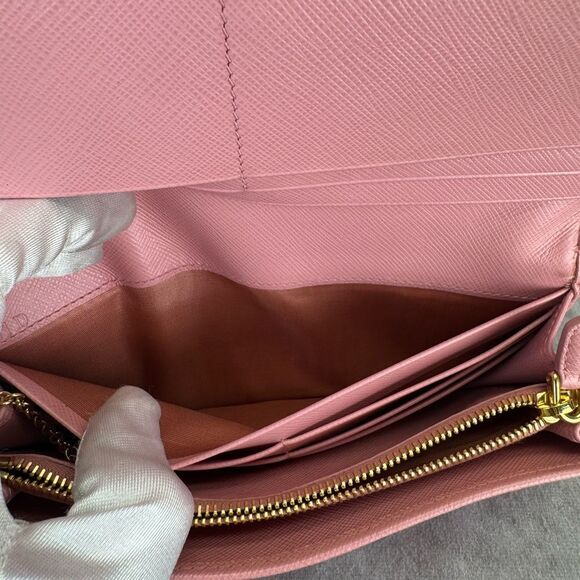 PRADA Saffiano Metal Continental Flap Wallet Orchidea with Small Chain Wallet - Picture 13 of 16